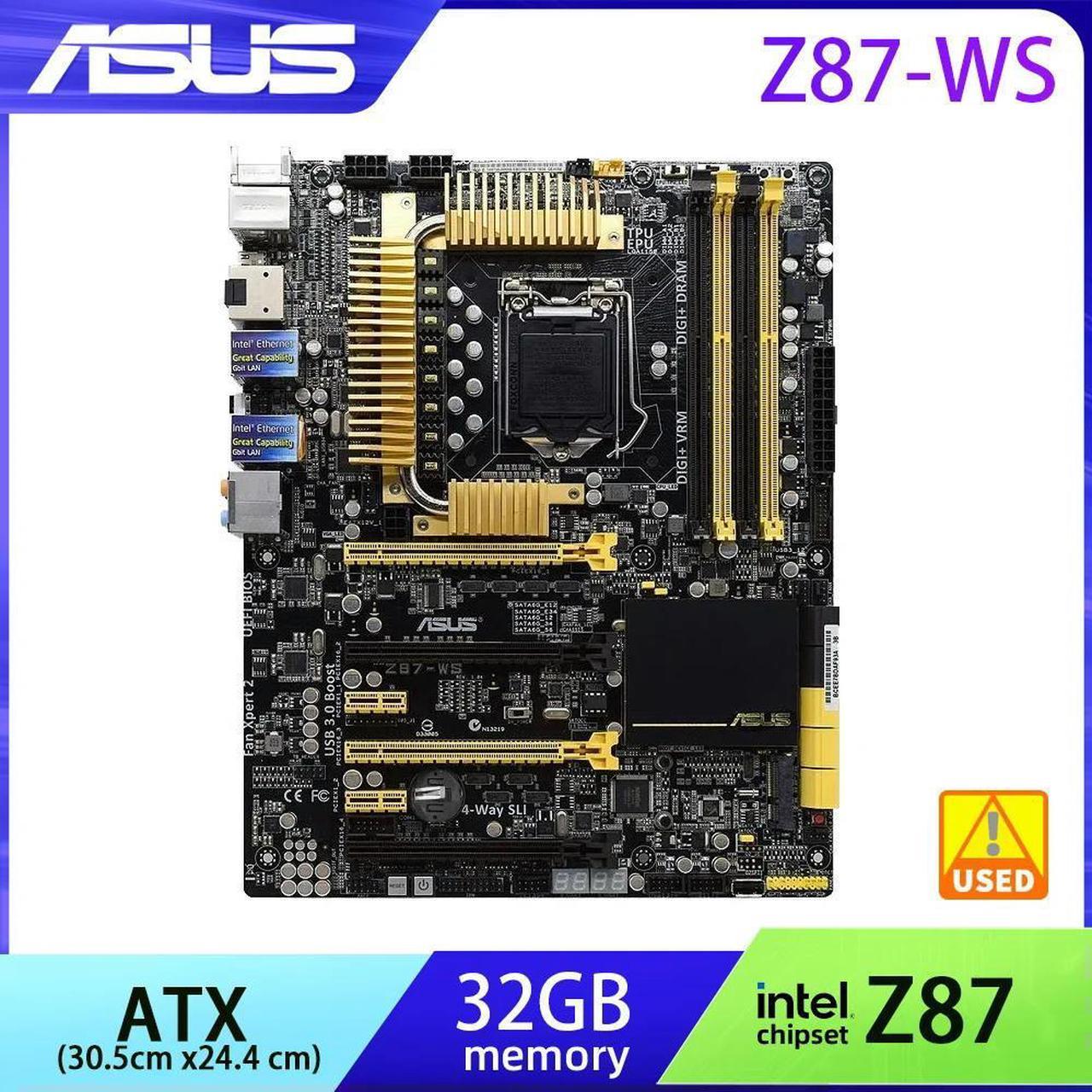 Z87 Motherboard Z87-WS With LGA 1150 Socket for 4th Genernation Core i3 i5 i7 Processors Supports 4 DDR4 RAM Slots