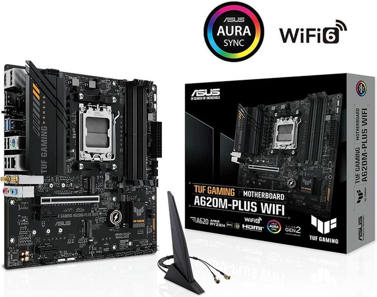 TUF Gaming A620M-PLUS WiFi AM5 Ryzen 7000  microATX Gaming Motherboard DDR5,PCIe 4.0 Wi-Fi6 2xDisplayPort HDMI 1 Type-C