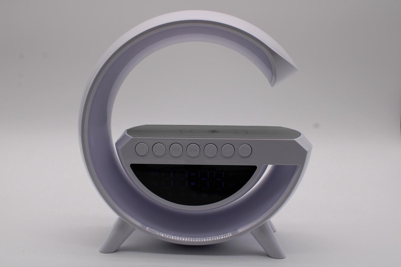 Alt view image 2 of 7 - Jaspertronics 6-in-1 Wireless LED Charging Station & Alarm Clock  Bluetooth Speaker, RGB Lamp, 15W Fast Wireless Charger, FM Radio, White Noise, Gradual Wake Light  BT-3401 Multifunction Device