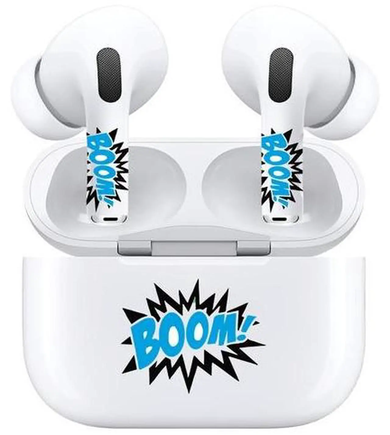Main image of AirSkins - Decals for AirPods Pro & Pro 2, Boom In Blue Design, Scratch-Resistant, Precision Fit, Wireless Charging Friendly, Easy Application, Durable Protection for Earbuds & Case