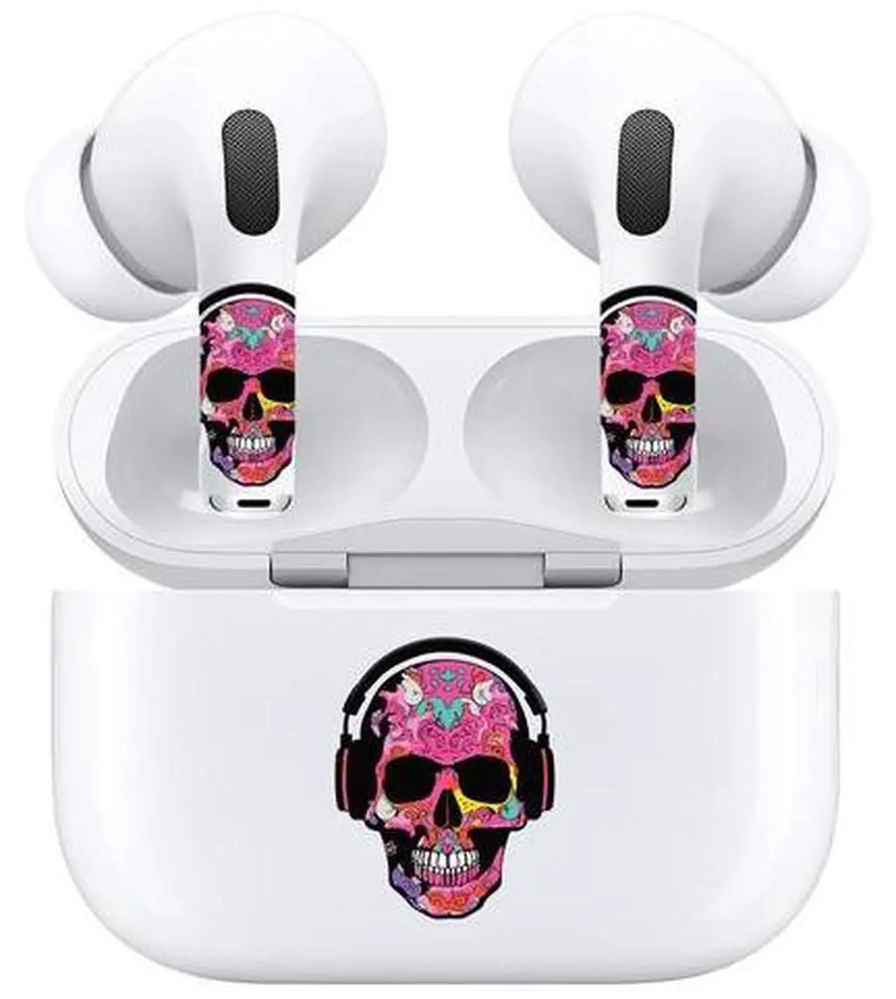 Main image of AirSkins - Decals for AirPods Pro & Pro 2, Pink Rocker Skull Design Scratch-Resistant Precision Fit Wireless Charging Friendly Easy Application Durable Protection for Earbuds & Case