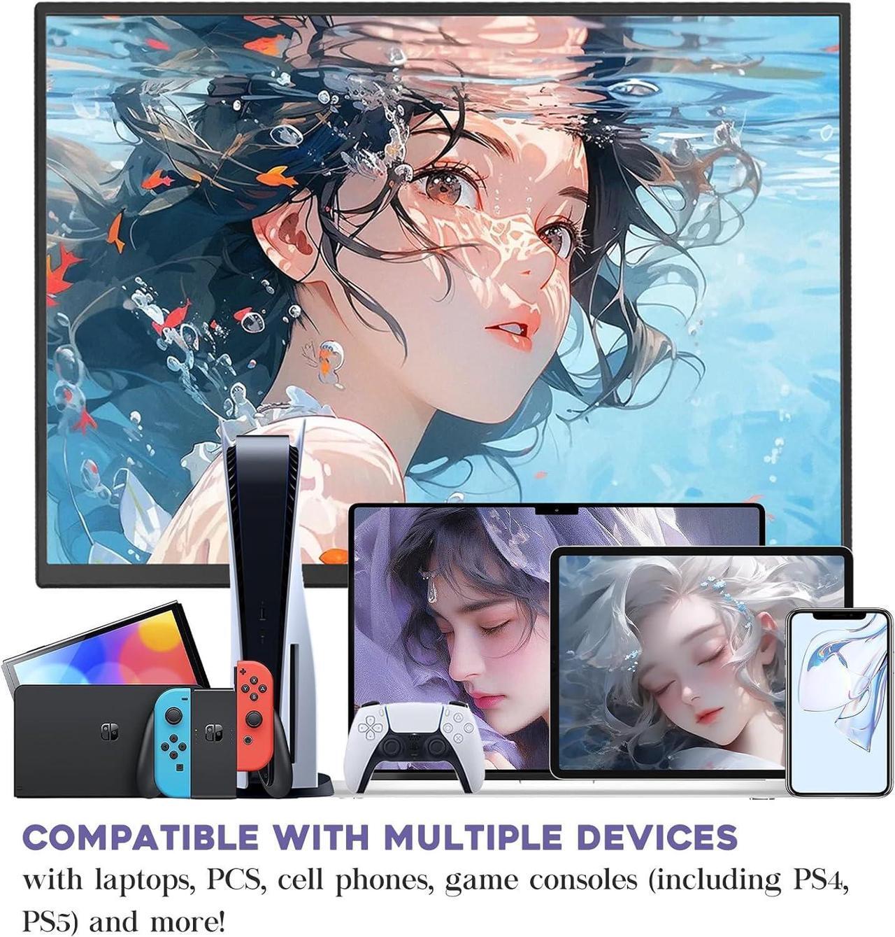 Alt view image 2 of 6 - NUOLAISUN Portable Monitor 18.5 inch 100Hz 100% sRGB FHD 1080P IPS Computer Display Gaming Monitor for Laptop USB C HDMI HDR Travel Monitor with Kickstand for Mac PC Xbox PS4/5 Switch Laptop Monitor