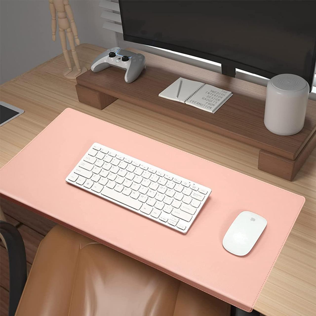 Jeukidi Folded Edge Elbow Pad Large Desk Pad Office Non Slip PU Leather Desk Pad Oversized Mouse Pad Learning Waterproof Desk Pad Protector Computer 35.43''×16.93'' Pink