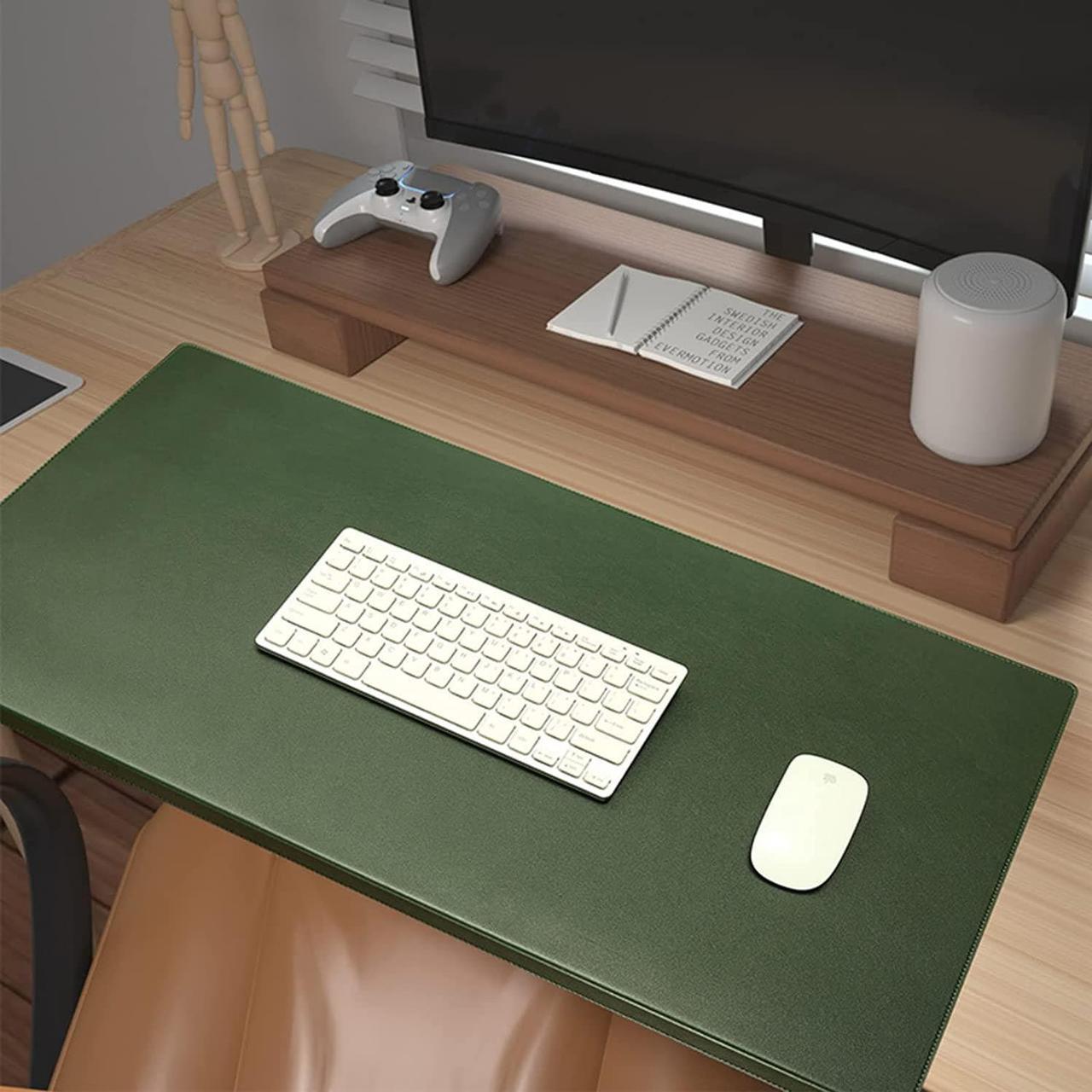 Jeukidi Folded Edge Elbow Pad Large Desk Pad Office Non Slip PU Leather Desk Pad Oversized Mouse Pad Learning Waterproof Desk Pad Protector Computer 23.6''×11.8'' Green