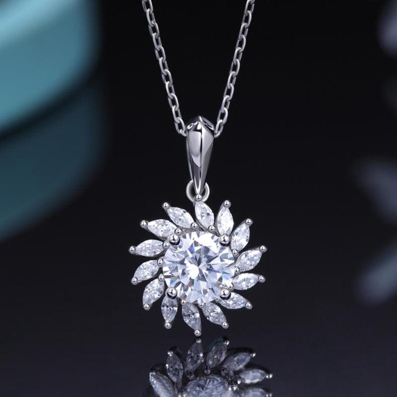 1CT Moissanite Necklace 18K White Gold Plated Silver D Color Ideal Cut Diamond Necklace for Women with Certificate of Authenticity