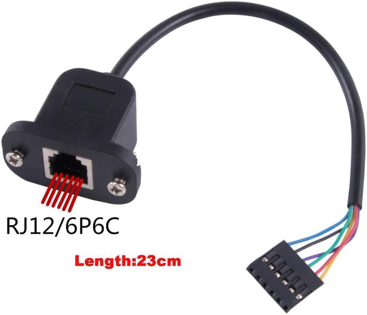 RJ12 6P6C Cable to 6 Pin 0.1" Pitch Debug Terminal Block Adapter 6 Ways Telephony Female Connector Socket Panel Mount Cable