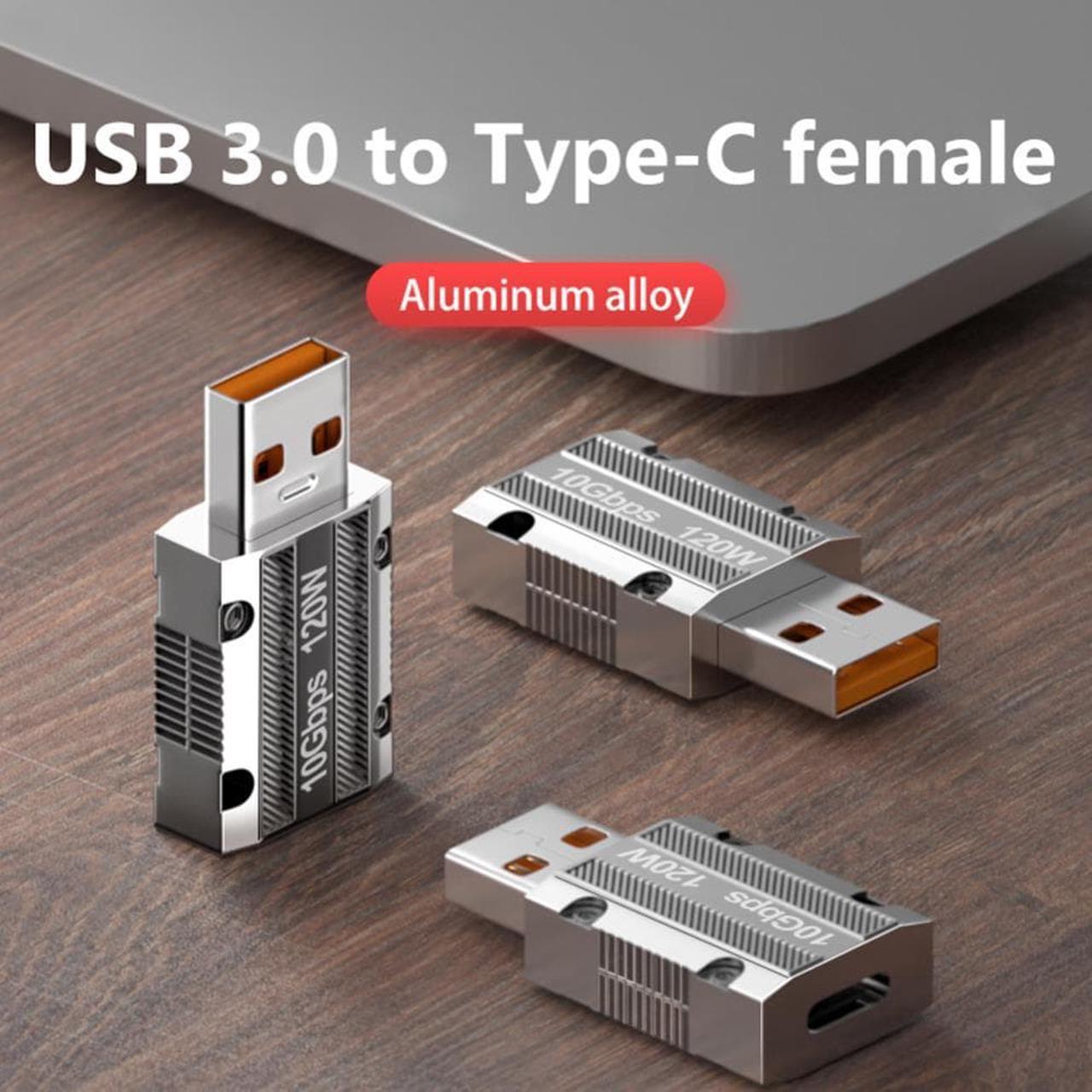 USB3.0 To Type-C Data Transfer Adapter 10Gbps High-speed 120W Charging Adapter Zinc Alloy With Keyhole for Tablet Mobile Phone