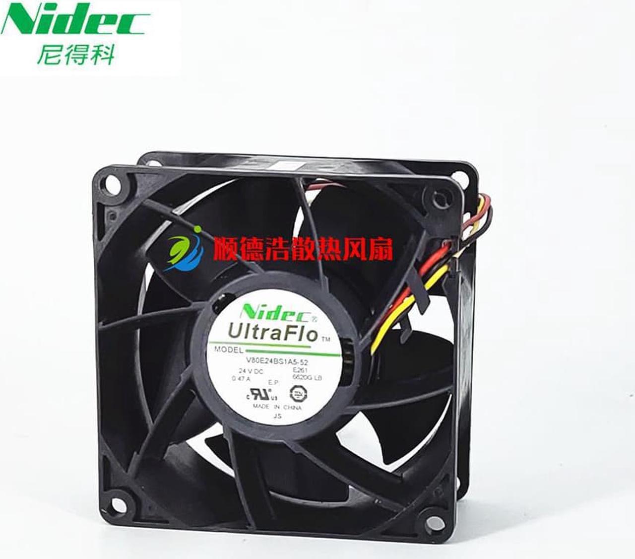 V80E24BS1A5-52 E02 DC 24V 0.47A 80x80x38mm 3-wire Server Cooler Fan