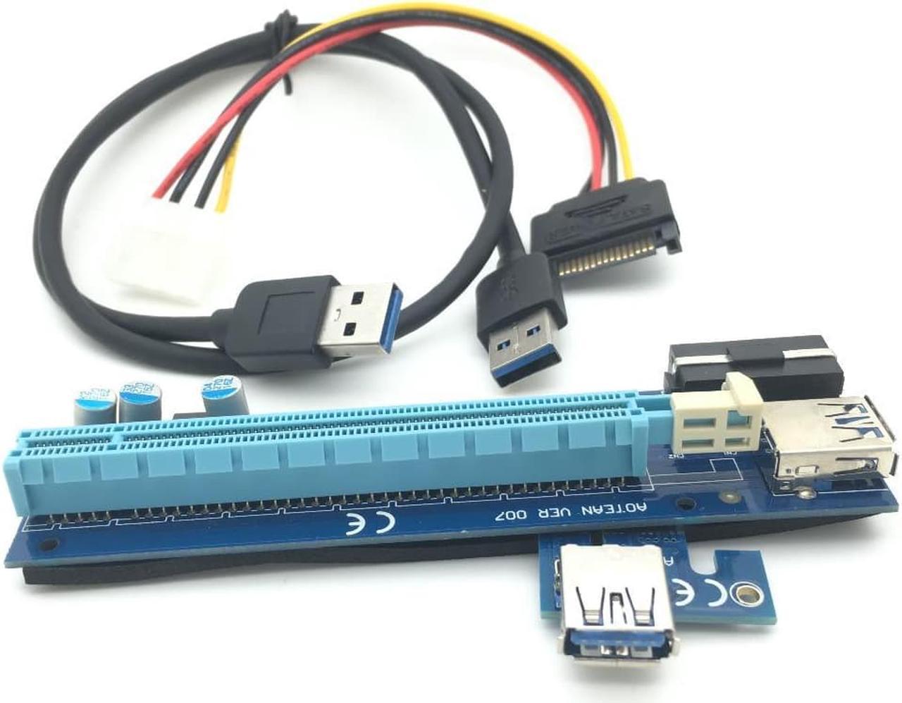 30cm PCIe PCI-E PCI Express Riser Card 1x to 16x with USB3.0 Cable SATA to 6Pin power cable riser for bitcoin mining Machine