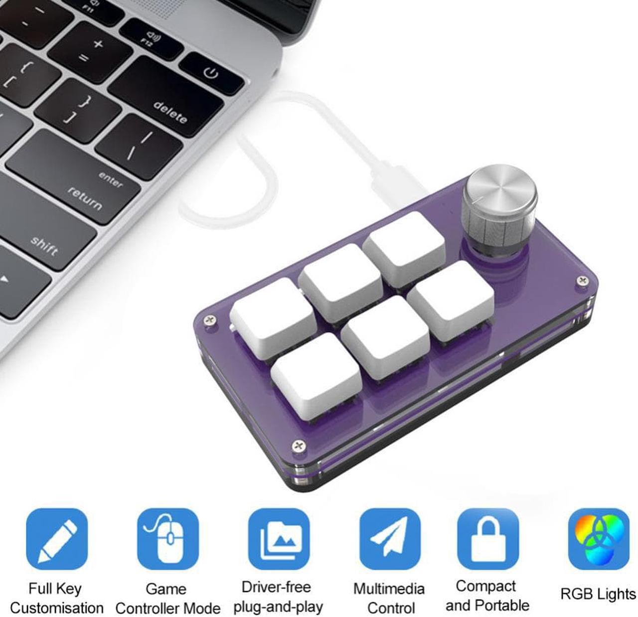 Type-C Backlight Gaming Keypad 6 Keys 1 Knob RGB Backlight Mechanical Keyboard Blue Switch Hot Swap Support for Windows