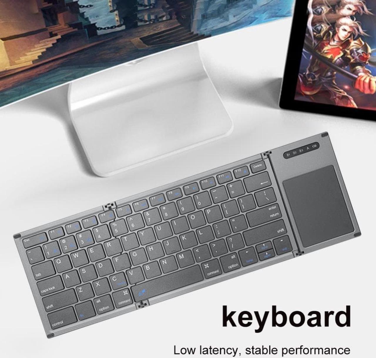 Wireless Folding Keyboard Multi-Function Bluetooth-Compatible Keyboard 78 Keys Touchpad Keypad for IOS Android Windows