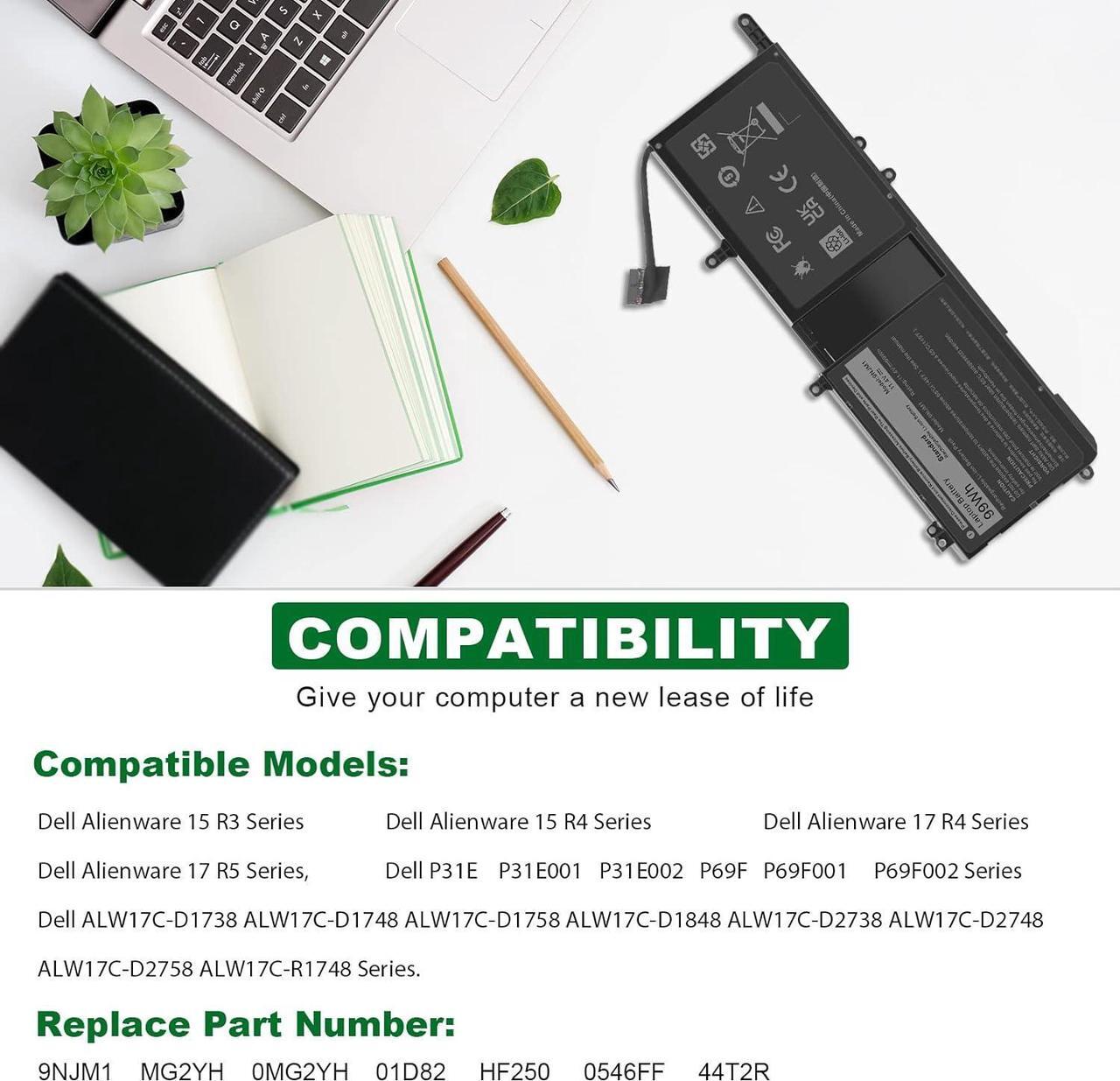 Alt view image 4 of 7 - Fancy Buying 9NJM1 44T2R MG2YH Laptop Battery for Dell Alienware 15 R3 R4 17 R4 R5 Series P31E P69F P31E001 P31E002 P69F001 P69F002 HF25D 01D82 546FF 0546FF HF250 0HF250 0MG2YH