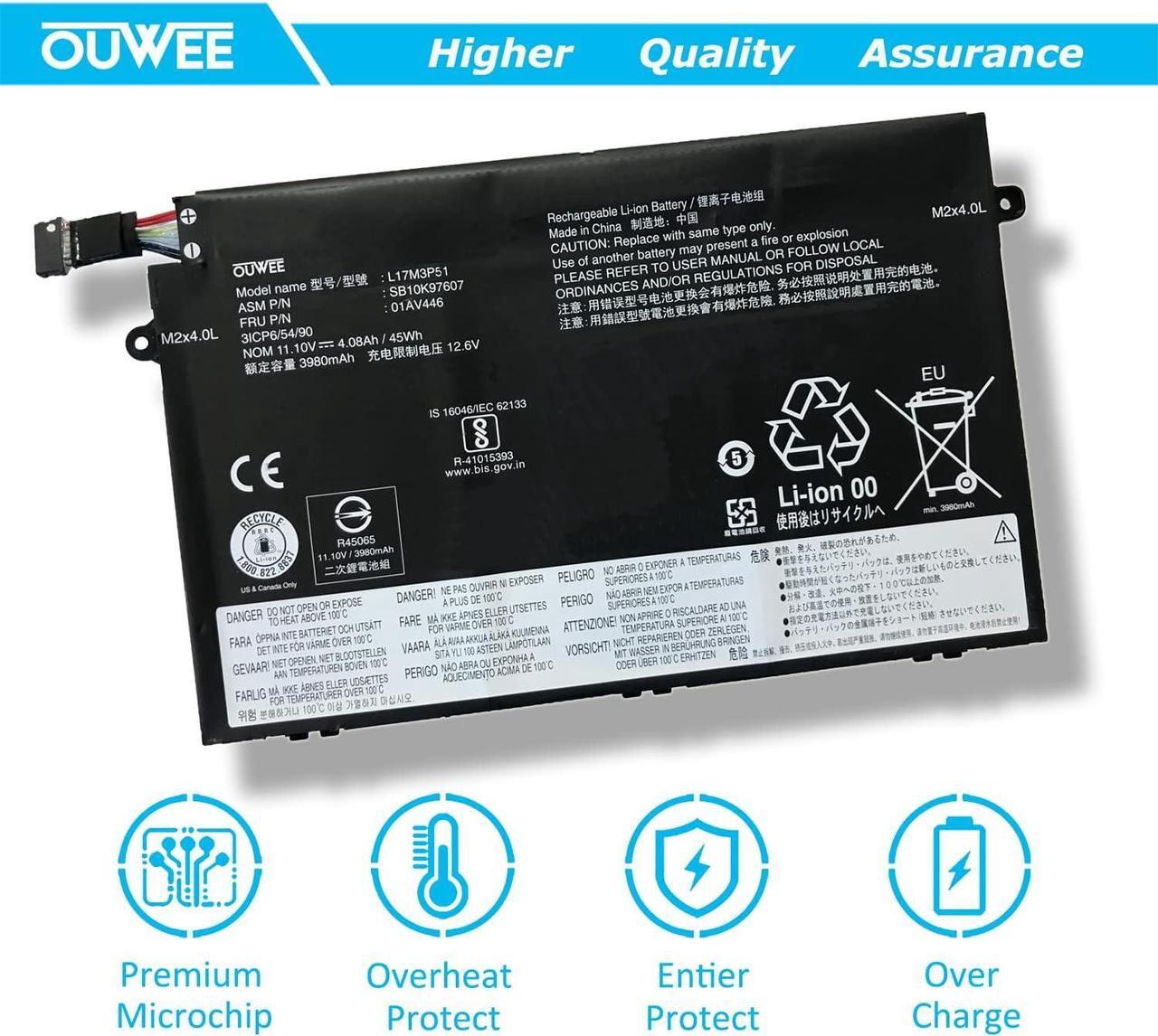 Alt view image 5 of 7 - OUWEE L17M3P51 Laptop Battery Compatible with Lenovo ThinkPad E14 E15 E480 E485 E495 E580 E585 E490 E590 E595 Series L17C3P51 SB10K97609 01AV448 L17M3P52 01AV447 L17L3P51 01AV445 01AV446 11.1V 45Wh