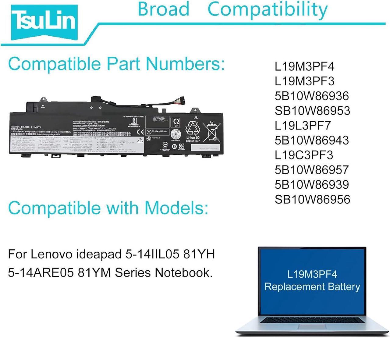 Alt view image 6 of 7 - L19M3PF4 5B10W86939 Battery Replacement for Lenovo IdeaPad 5-14ALC05 5-14ARE05 5-14ARE05 5-14ITL05 Series L19C3PF3 5B10W86957 L19M3PF3 5B10W86936 L19L3PF7 5B10W86943