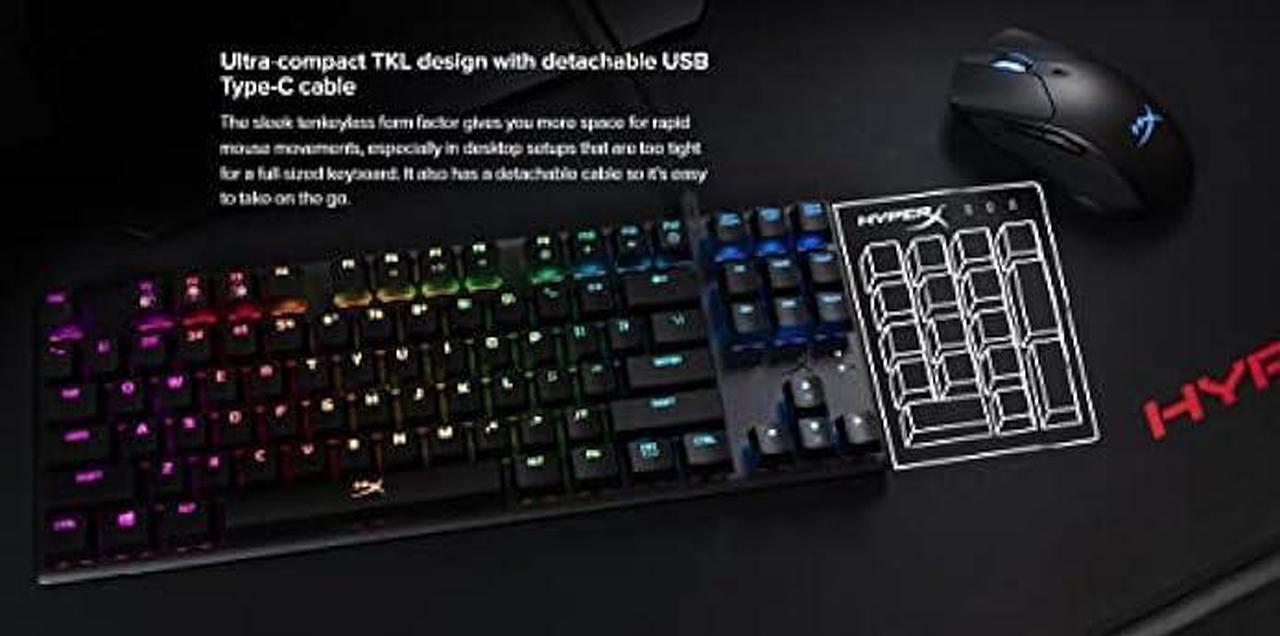 Alt view image 4 of 6 - HyperX Alloy Origins Core - Tenkeyless Mechanical Gaming Keyboard, Software Controlled Light & Macro Customization, Compact Form Factor, RGB LED Backlit, Linear HyperX Red Switch,Black