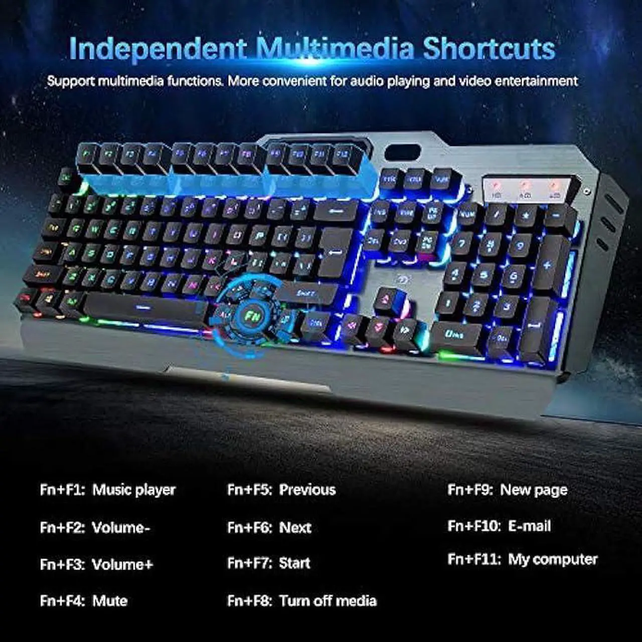 Alt view image 5 of 6 - Wireless Gaming Keyboard and Mouse Combo,3 in 1 Rainbow LED Rechargeable Keyboard Mouse with 3800mAh Battery Metal Panel,10 Colors RGB Gaming Mouse Pad (32.5x12x0.15 inch),7 Colors Mute Gaming Mouse