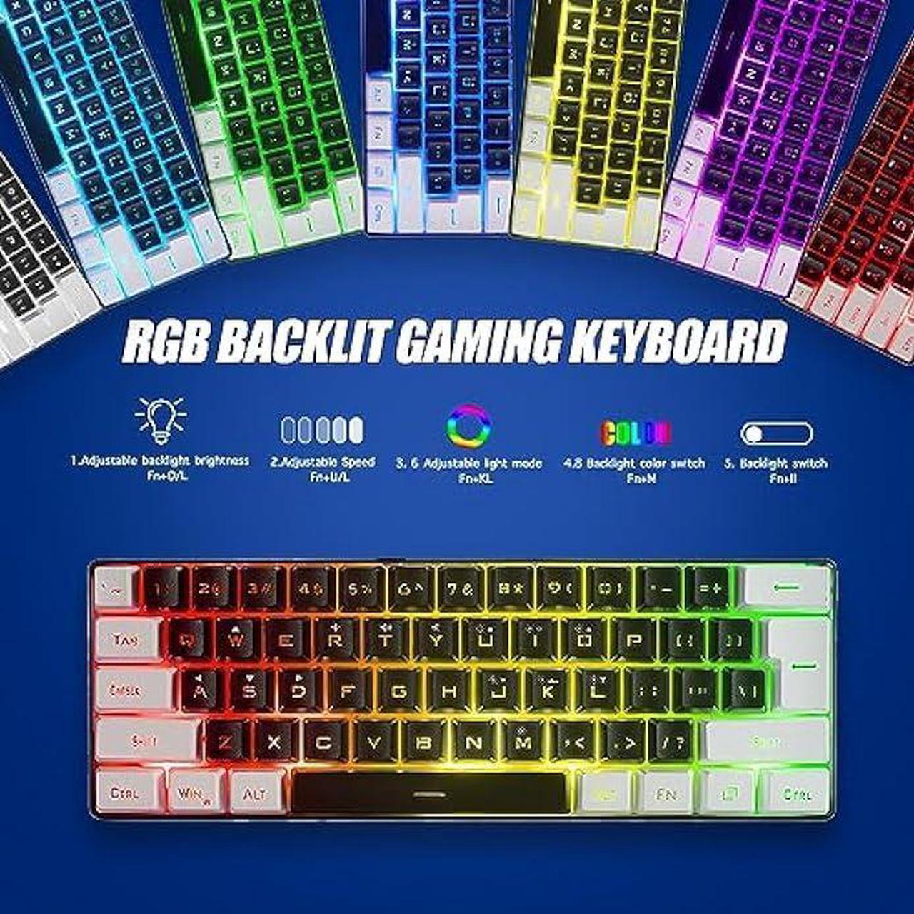 Alt view image 2 of 6 - abucow Gaming Keyboard Minimalist Portable Wired Ultra-Compact Mini Imitation 61 Keys RGB Backlit Keyboard (Black-White)