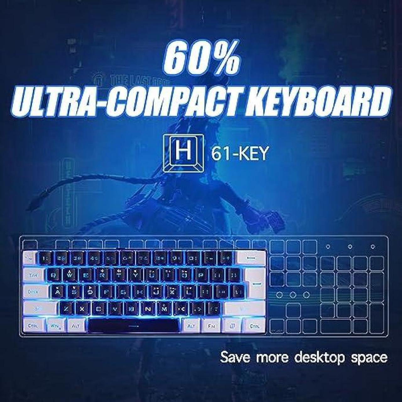Alt view image 3 of 6 - abucow Gaming Keyboard Minimalist Portable Wired Ultra-Compact Mini Imitation 61 Keys RGB Backlit Keyboard (Black-White)