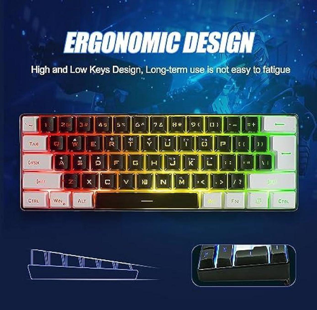Alt view image 5 of 6 - abucow Gaming Keyboard Minimalist Portable Wired Ultra-Compact Mini Imitation 61 Keys RGB Backlit Keyboard (Black-White)