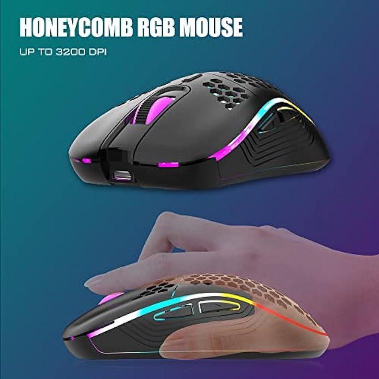 Alt view image 4 of 6 - RedThunder K84 Wireless Keyboard and Mouse Combo, Rainbow LED Backlit Rechargeable Battery, 75% Layout 84 Keys TKL Ultra Compact Gaming Keyboard & Lightweight 7200 DPI Honeycomb Optical Mouse (Black)