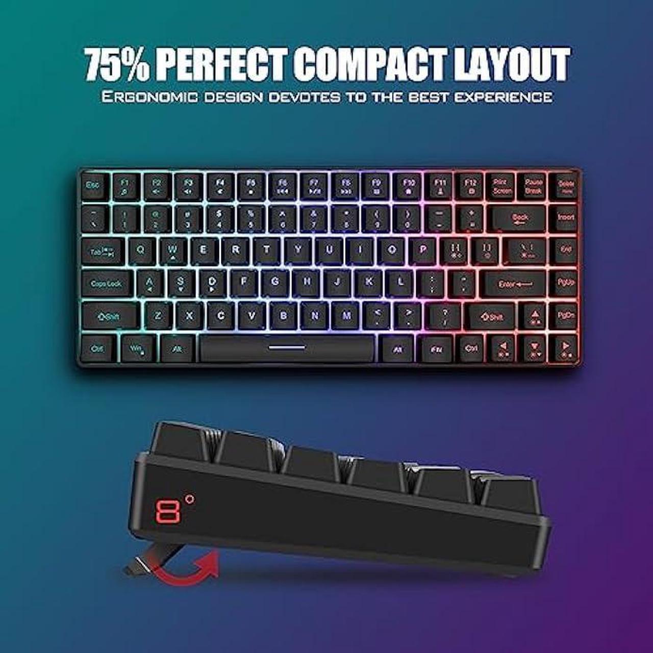Alt view image 6 of 6 - RedThunder K84 Wireless Keyboard and Mouse Combo, Rainbow LED Backlit Rechargeable Battery, 75% Layout 84 Keys TKL Ultra Compact Gaming Keyboard & Lightweight 7200 DPI Honeycomb Optical Mouse (Black)
