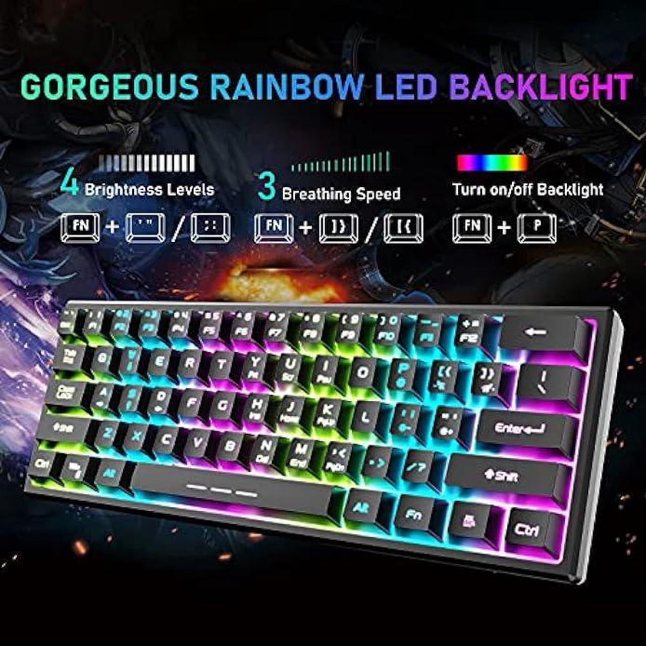 Alt view image 3 of 6 - ZIYOU LANG T61 Wireless Gaming Keyboard and Mouse Combo with Ergonomic 61 Key Rainbow LED Backlight Anti-ghosting Mechanical Feel Rechargeable 4000mAh Battery Mouse Pad for PC MAC Gamer Typists(Black)
