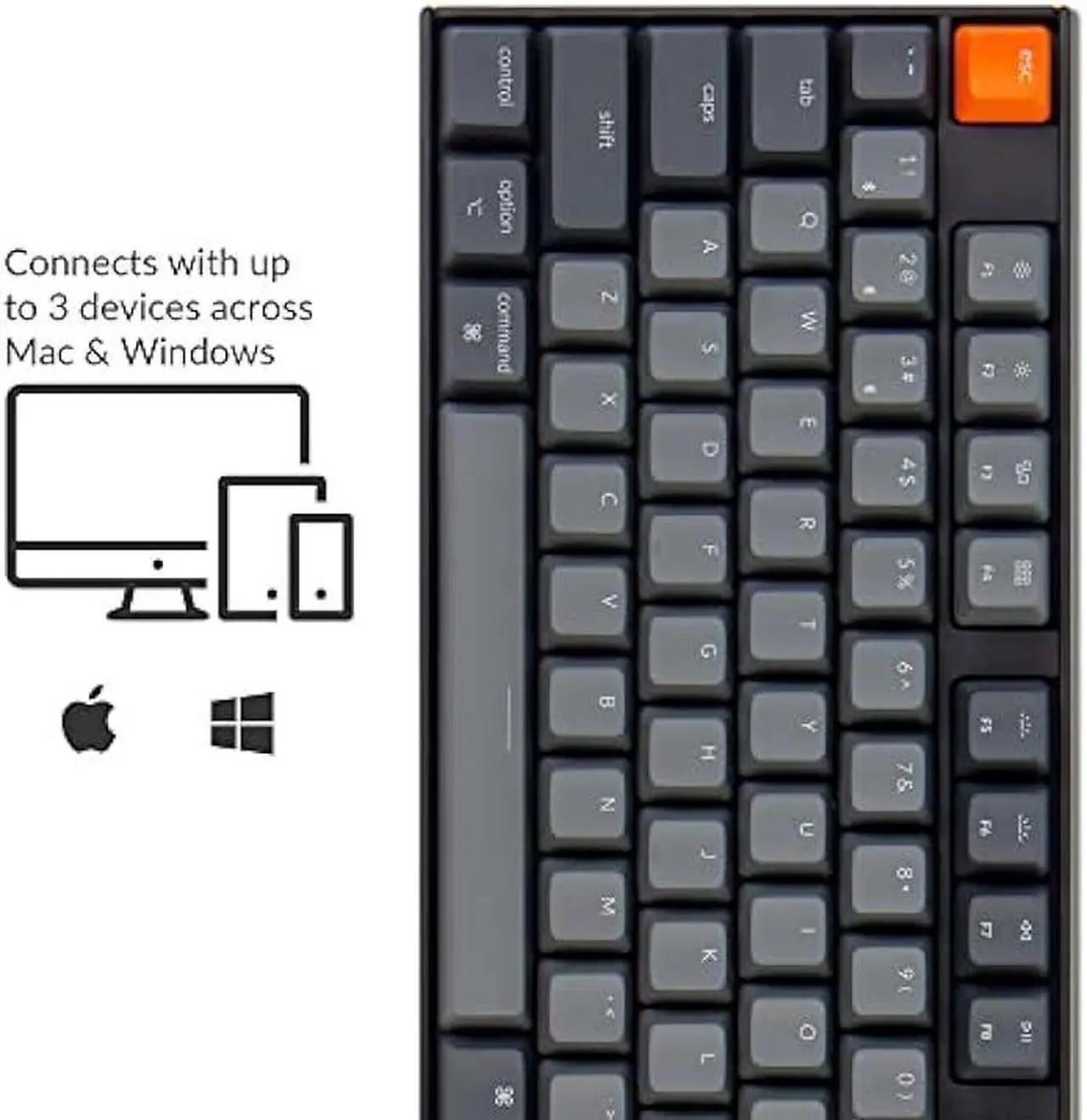 Alt view image 3 of 7 - Keychron K10 Full Size Layout Bluetooth Wireless/USB Wired Mechanical Gaming Keyboard for Mac with Gateron G Pro Brown Switch/Multitasking/RGB Backlight 104 Keys Computer Keyboard for Windows Laptop