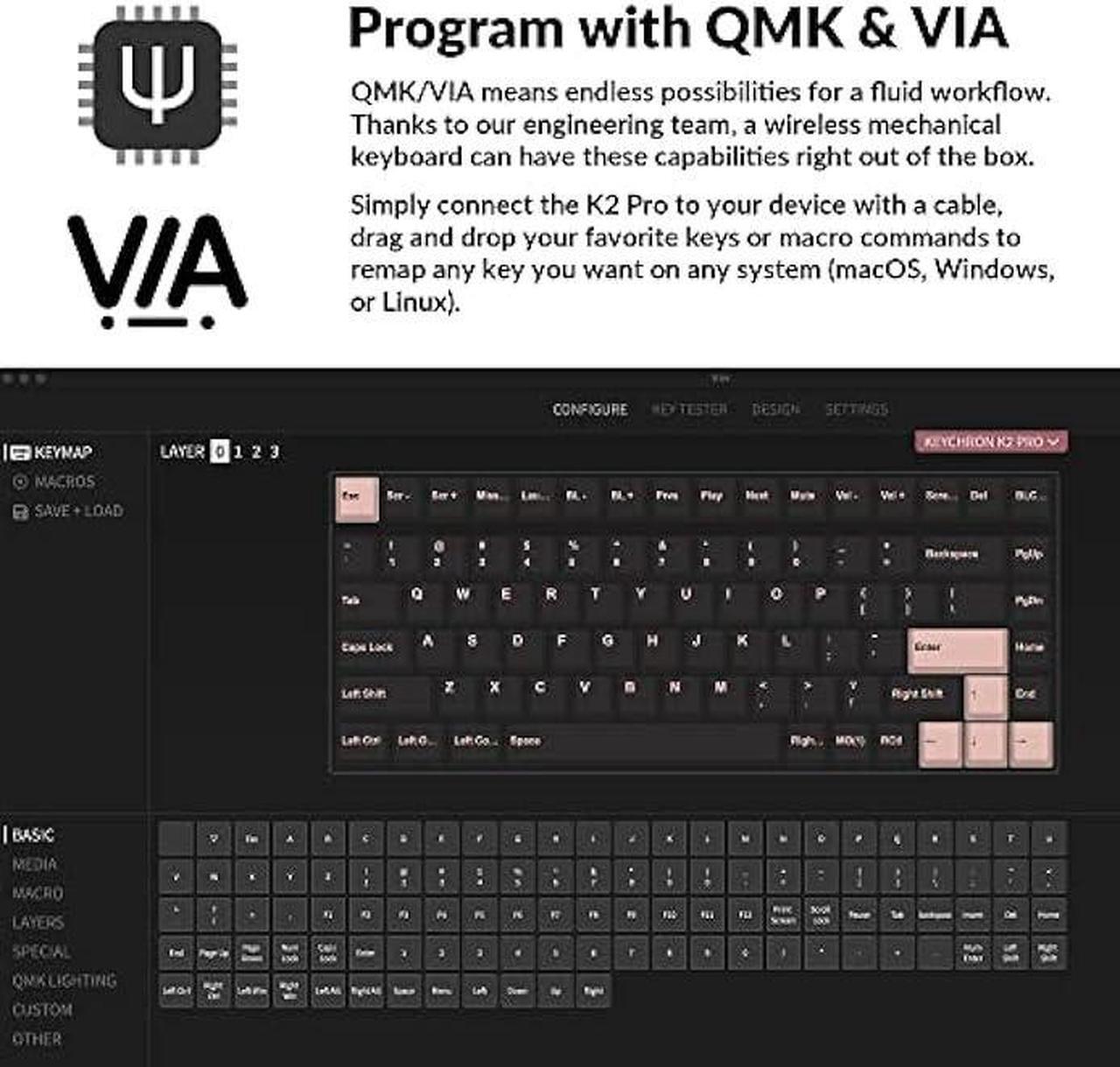 Alt view image 2 of 7 - Keychron K2 Pro QMK/VIA Custom Wireless Mechanical Keyboard, Programmable Macro Wired Keyboard with Hot-Swappable RGB Backlight Compatible Mac Windows Linux - Barebone Version