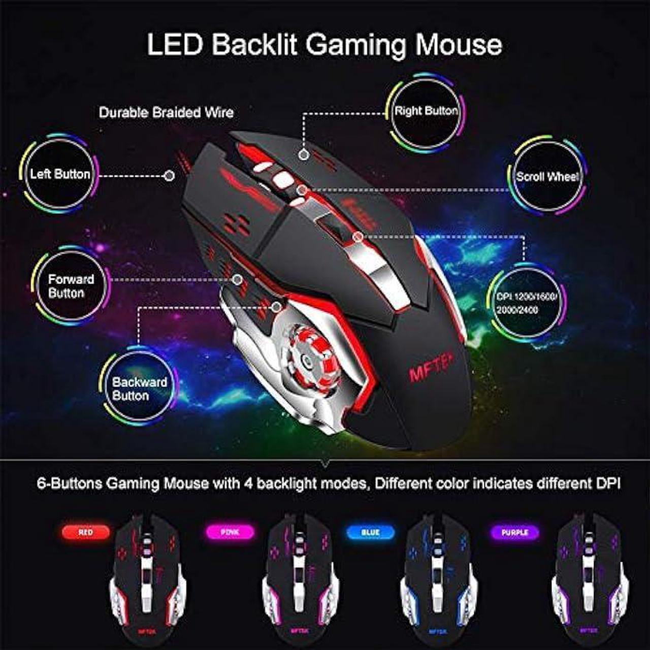 Alt view image 7 of 7 - MFTEK One Hand Gaming Keyboard and Mouse Combo, RGB Rainbow Backlit One-Handed Mechanical Feeling Keyboard with Wrist Rest Support, USB Wired Keyboard Mouse and Mouse Pad Set for PC PS4 Gamer