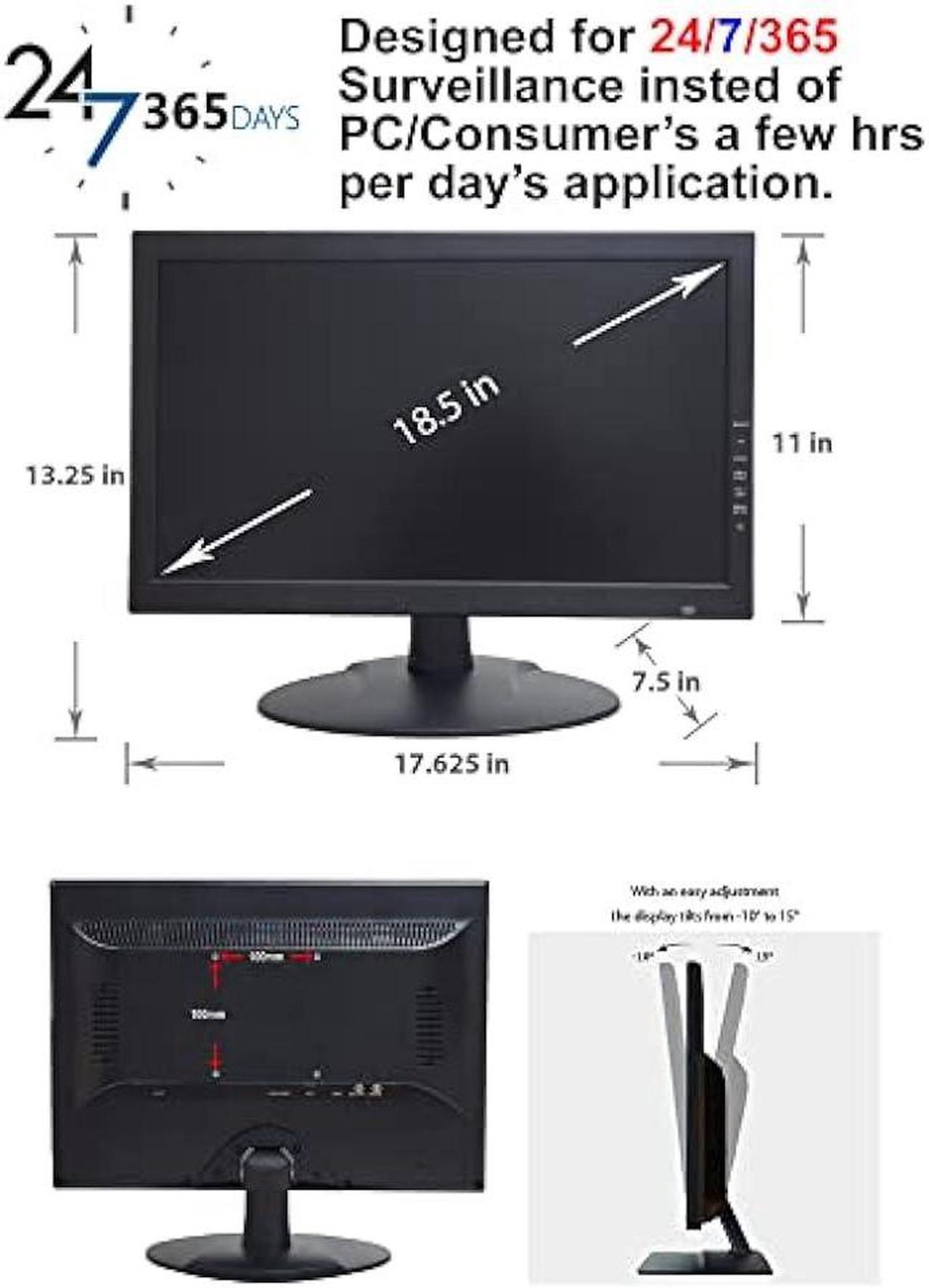 Alt view image 6 of 7 - 1stPV 18.5 16:9 Wide Screen Security Monitor with HDMI VGA & BNC Inputs and BNC Output Audio Video Display Built-in Speakers, Work with Analog Security Cameras Directly in Addition to DVR/NVR & PC
