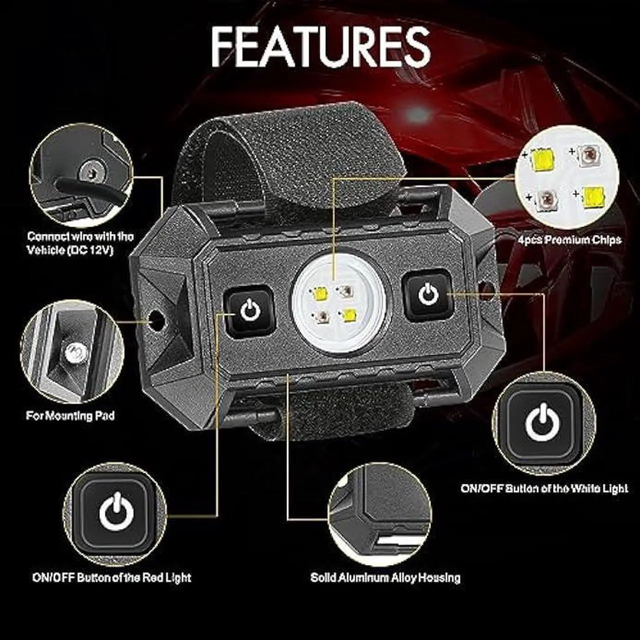 Alt view image 3 of 7 - UTV Dome Light, Rfroad lighting 12v Universal Roll Bar Mount Led Light UTV Interior Dome Light Utility Roll Cage Dome Light Map Light For UTV ATV Polaris RZR Can-Am Truck Golf Cart SXS Cab - White/Red