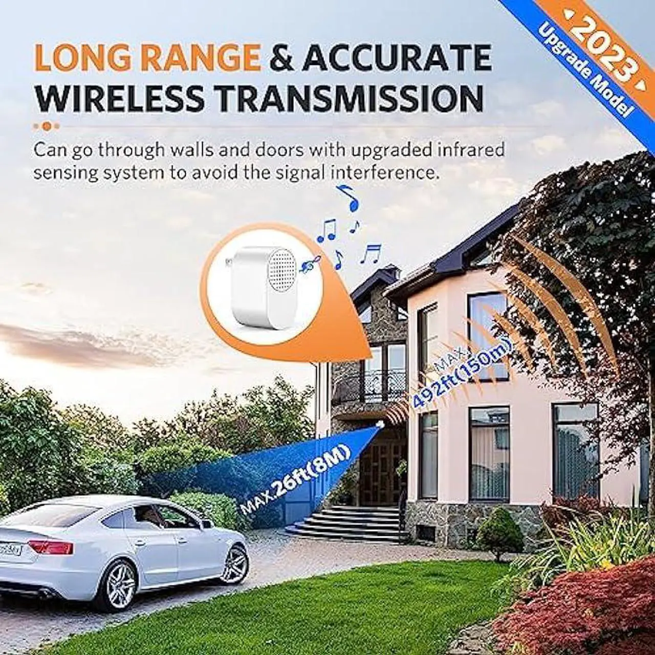 Alt view image 3 of 6 - Driveway Alarms Wireless Outside Weatherproof - Motion Sensor Alarms System Motion Detector Plug-in Receiver Loud Chimes Security Alert Monitor System 500FT Long Range Outdoor Alarms Detection