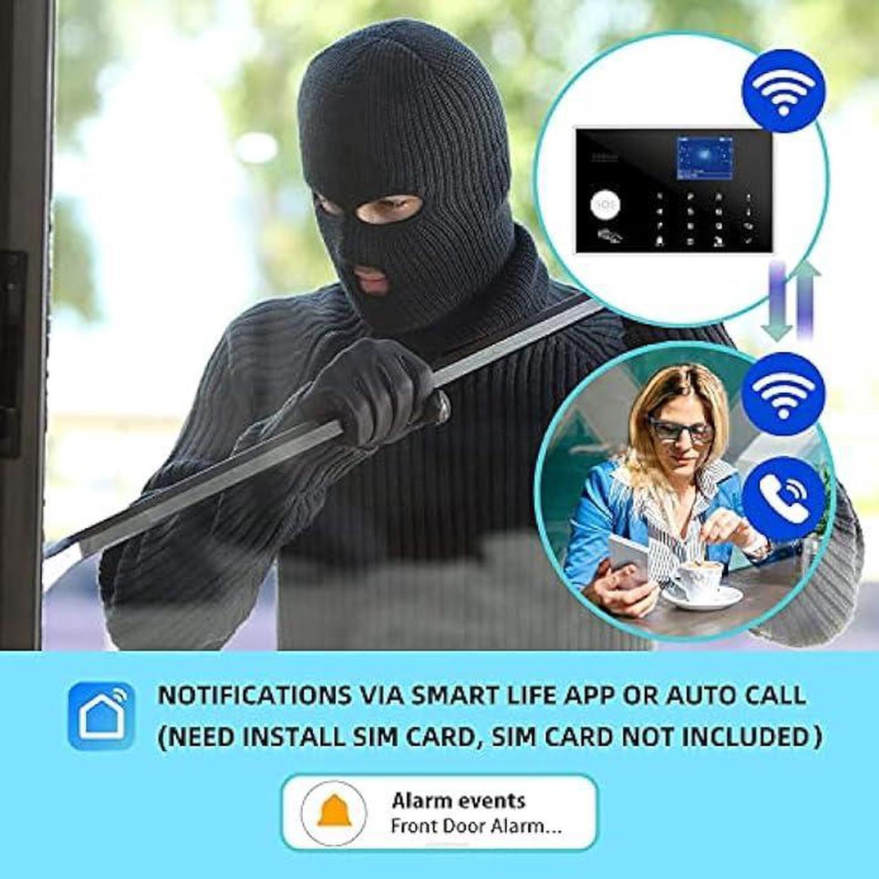 Alt view image 3 of 6 - WiFi and GSM 17-Piece kit, Wireless Home Security Alarm System, Door/Window Sensor Entry Sensors (x10) with Smart Life and Tuya App Alert, 24/7 Monitoring Works with Google Assistant and Alexa