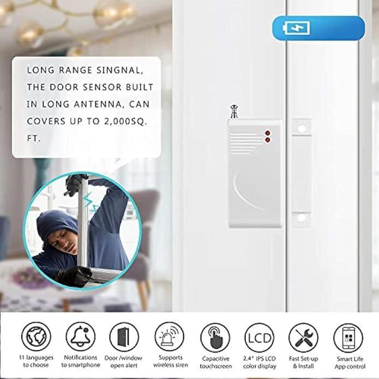 Alt view image 4 of 6 - WiFi and GSM 17-Piece kit, Wireless Home Security Alarm System, Door/Window Sensor Entry Sensors (x10) with Smart Life and Tuya App Alert, 24/7 Monitoring Works with Google Assistant and Alexa
