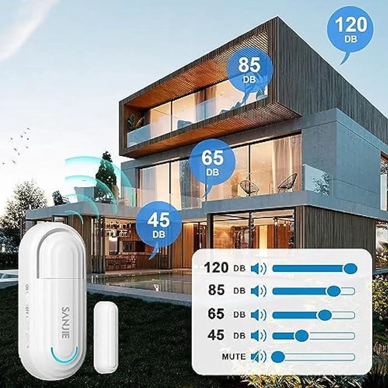 Alt view image 4 of 6 - SanJie Door Alarm for Kids Safety, 0-120 Db Volume Ajustable, Wireless Door Alarms with Remote for Home /Kids Safety/Dementia Patients/Pool 1Alarm+1Remote