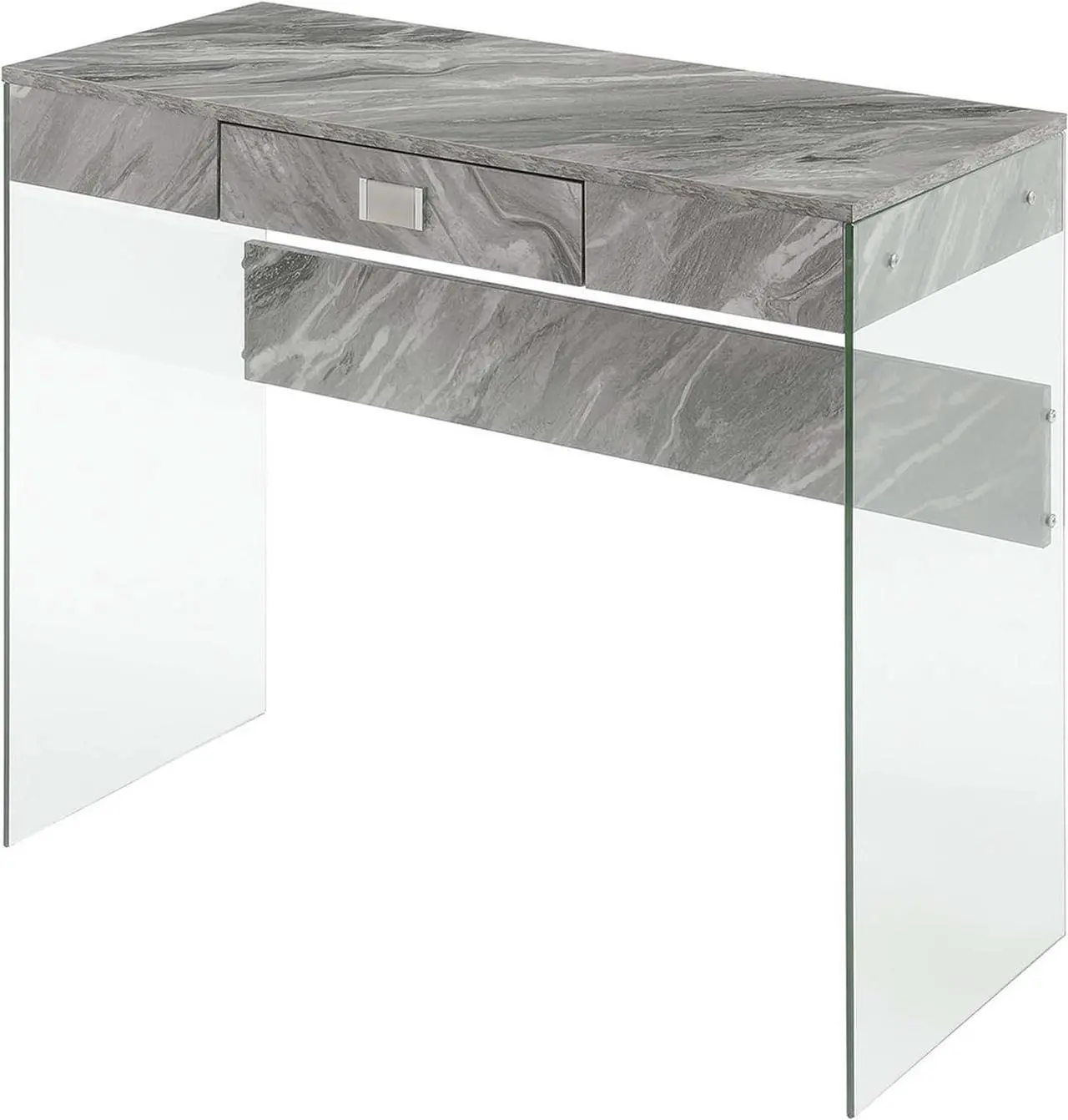Main image of Convenience Concepts SoHo 1 Drawer Glass 36 inch Desk, Gray Faux Marble/Glass