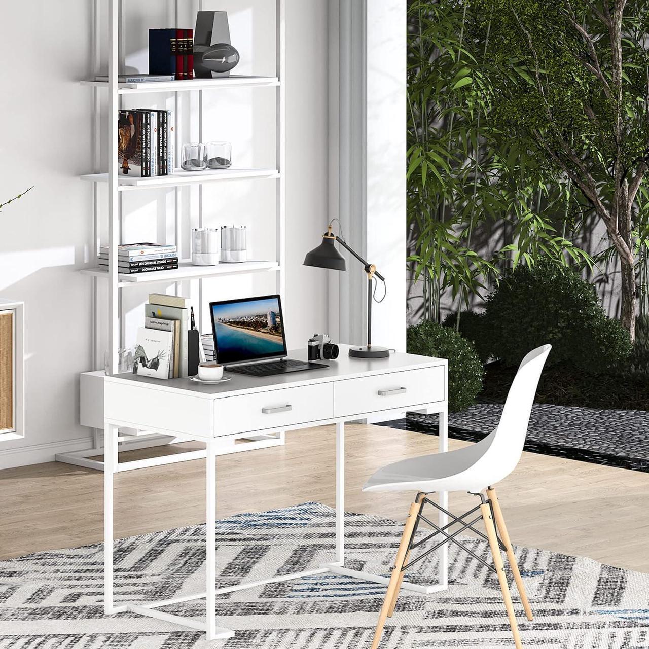 Alt view image 4 of 7 - Tribesigns Computer Desk with Drawers for Small Spaces, 39" White Home Office Desks Study Writing Desk for Bedrooms, Home Office, Living Room