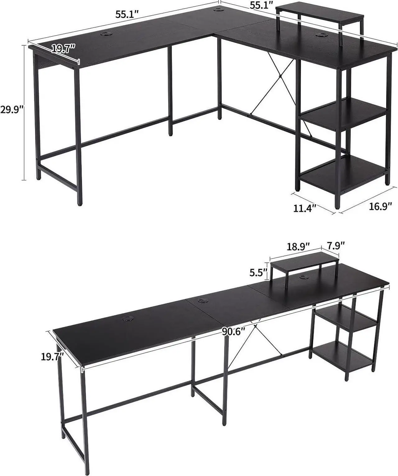 Alt view image 3 of 7 - UNICOO - L Shaped Computer Desk, Modern Corner Computer Desks with CPU Stand, L Shaped Game Table with Storage Shelves, Study Writing Desk(SYK-03-L-B) Black