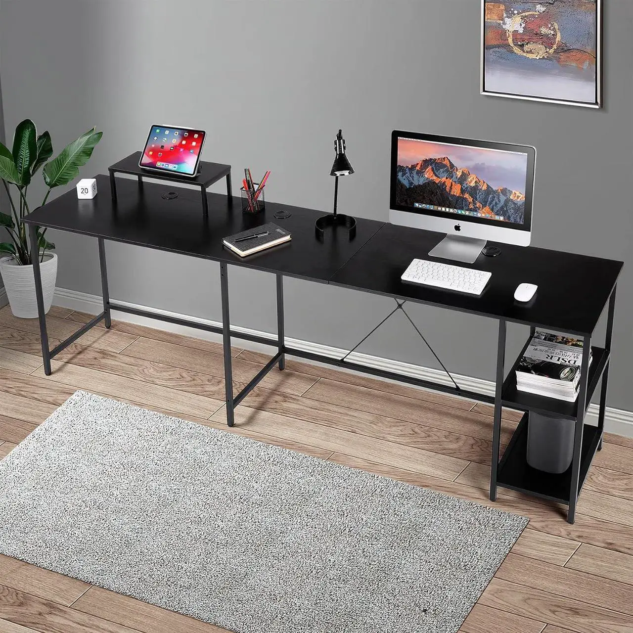 Alt view image 4 of 7 - UNICOO - L Shaped Computer Desk, Modern Corner Computer Desks with CPU Stand, L Shaped Game Table with Storage Shelves, Study Writing Desk(SYK-03-L-B) Black