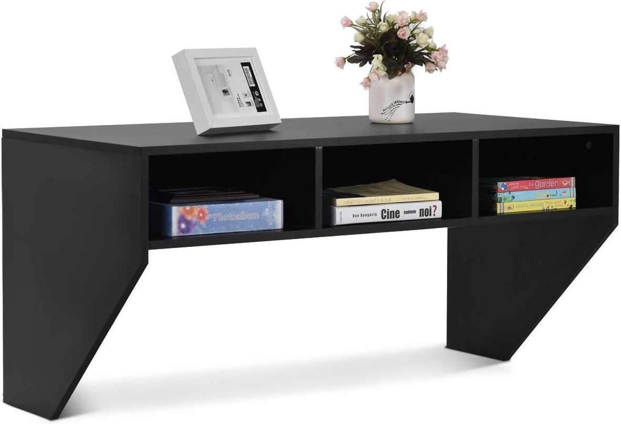 Main image of WATERJOY Wall Mounted Desk Computer Desk Floating Table, Home Office Working Desk, Wall Mounted Console Workstation Laptop PC Table with Storage Shelves Black