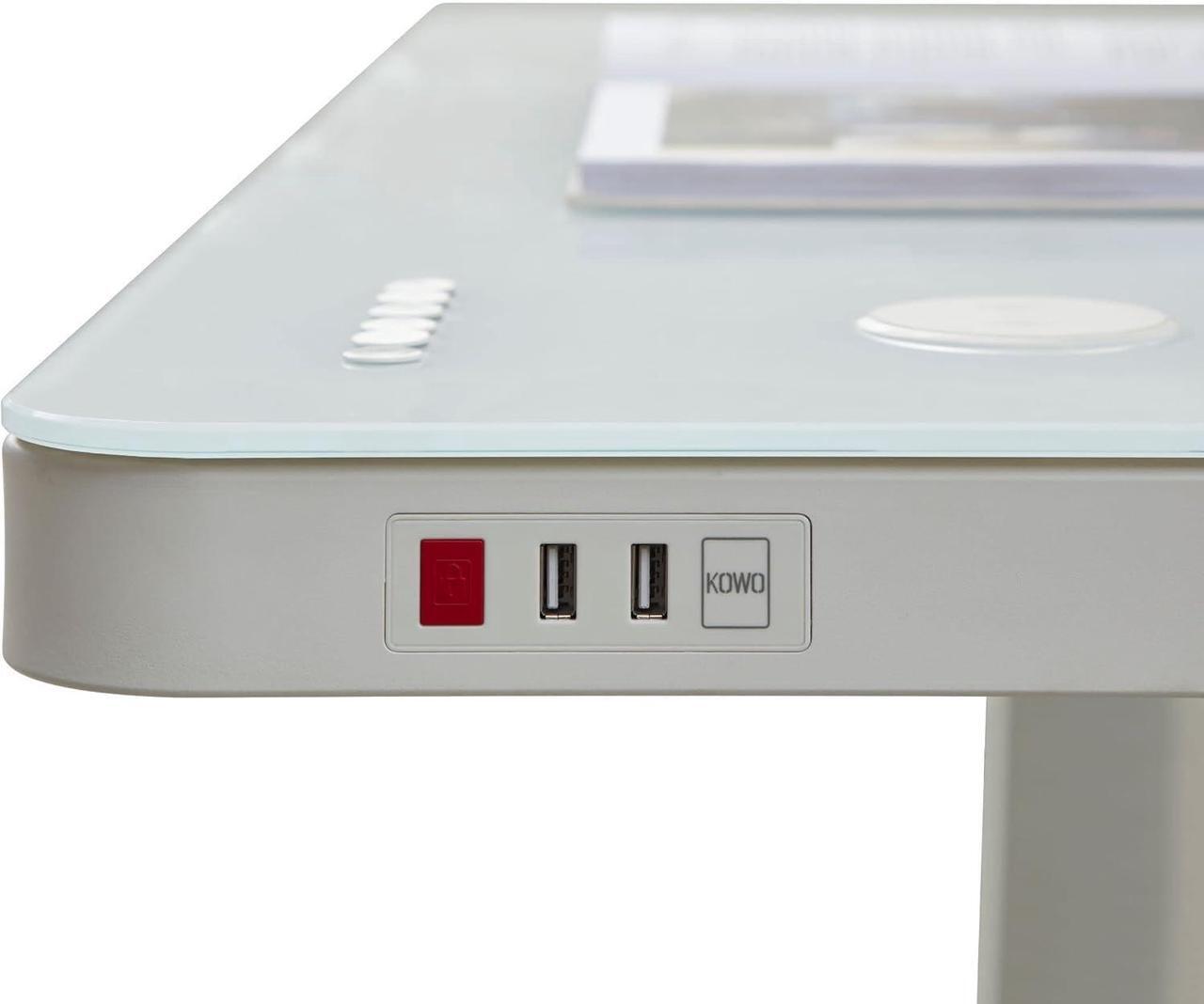 Alt view image 5 of 6 - kowo Glass Electric Standing Desk with Drawer Integrated Wireless Charging, 48 inch Modern Home Office Height Adjustable Desk Sit Stand Desk USB Port, Tempered Glass White