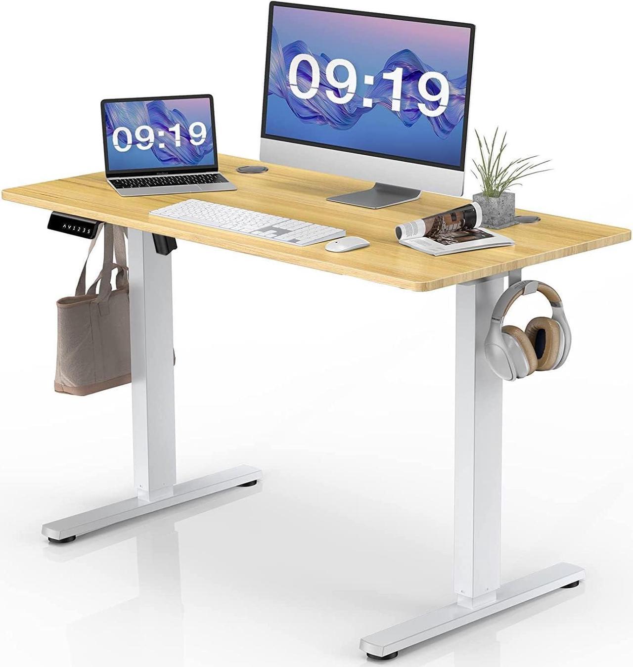 SMUG Standing Desk, 40 x 24 in Electric Height Adjustable Computer Desk for Home Office, Sit Stand up Work Gaming Table with Memory Controller/Headphone Hook, Rising Lift Workstation-Natural