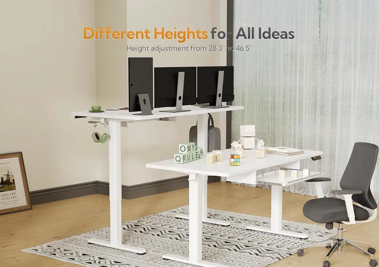 Alt view image 4 of 7 - Claiks Standing Desk with Keyboard Tray, Electric Standing Desk Adjustable Height, 48x24 Inches Sit Stand up Desk with Splice Board, Raising Desk for Home Office, White