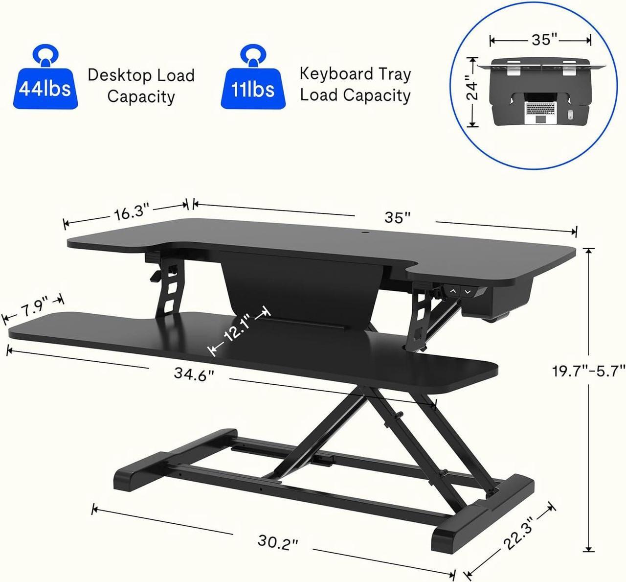 Alt view image 2 of 7 - Electric Standing Desk Converter 36" Wide Motorized Stand up Riser for Monitor and Laptop, Black Height Adjustable Workstation for Home Office