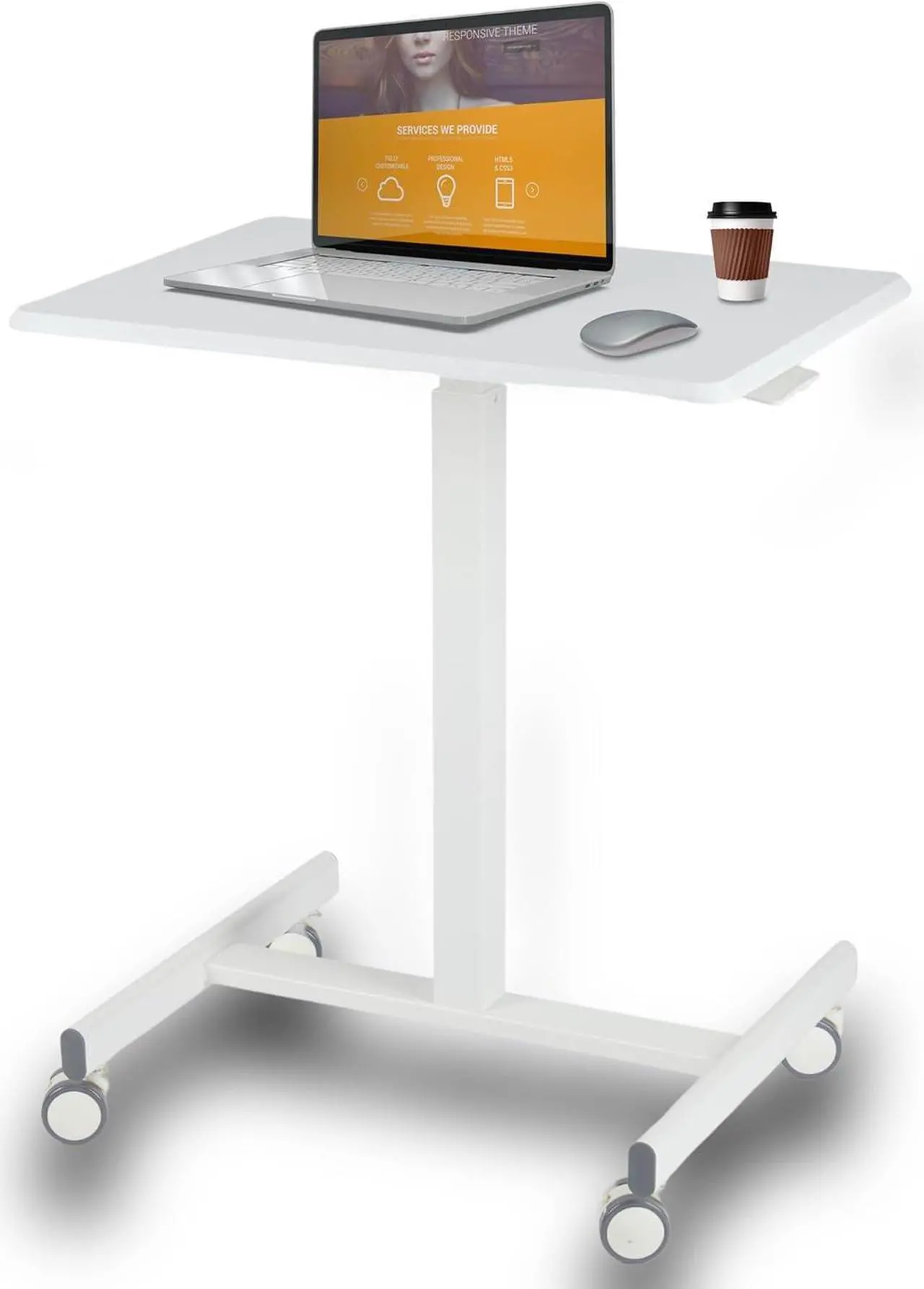 Main image of NEWBULIG Mobile Laptop Standing Desk Adjustable Height Desk Stand Up Desk Small Rolling Sit Stand Desk with Wheels for Home Office, White