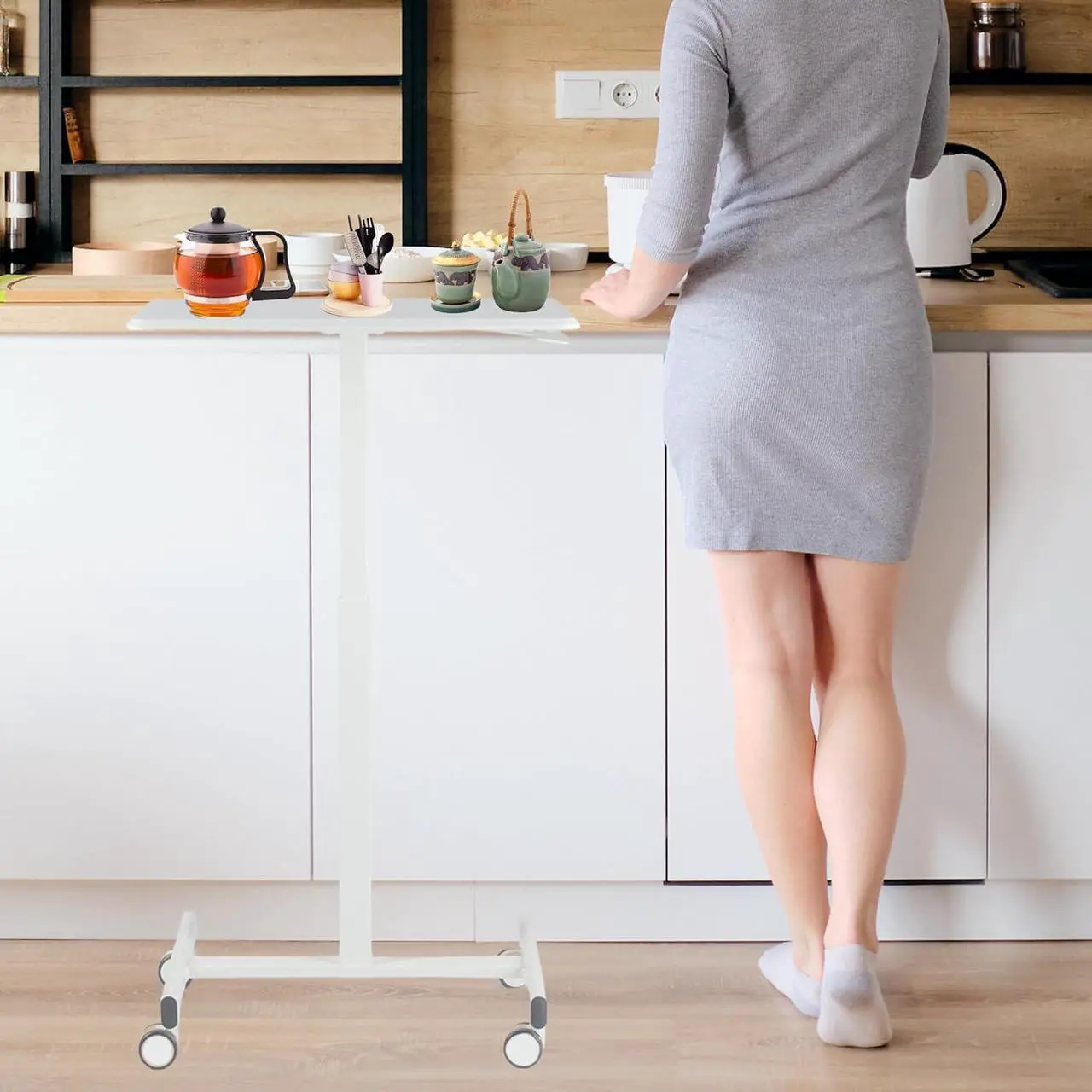 Alt view image 2 of 7 - NEWBULIG Mobile Laptop Standing Desk Adjustable Height Desk Stand Up Desk Small Rolling Sit Stand Desk with Wheels for Home Office, White