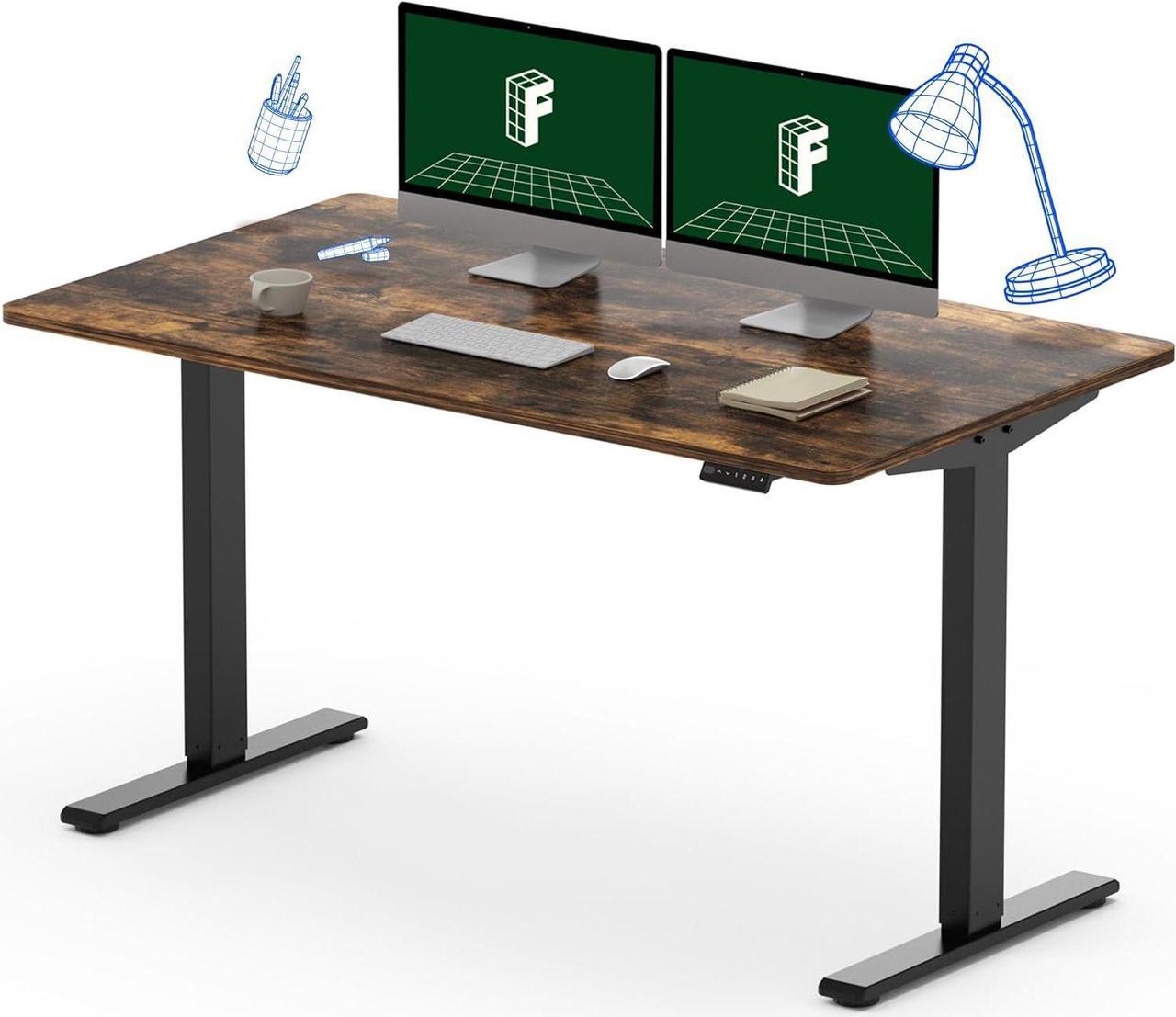 Main image of FLEXISPOT EN1 Electric Stand Up Desk 55 x 28 Inches Whole-Piece Desktop Ergonomic Memory Controller Height Adjustable Standing Desk (Black Frame + 55" Rustic Brown Desktop, 2 Packages)