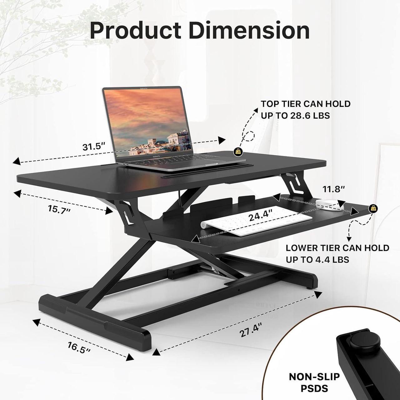 Alt view image 2 of 7 - JOY worker Standing Desk Converter, 32" Wide Height Adjustable Sit Stand Up Desk Riser with Keyboard Tray, Desktop Workstation Riser for Home Office Computer Laptop, Particle Board, Black