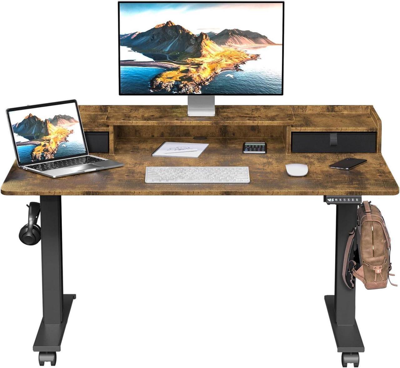 Main image of ExaDesk 48×30 Inch Electric Standing Desk with 2 Drawers, Adjustable Height Widened Stand Up Desk with Storage Shelf, Sit to Stand Ergonomic Workstation for Home Office