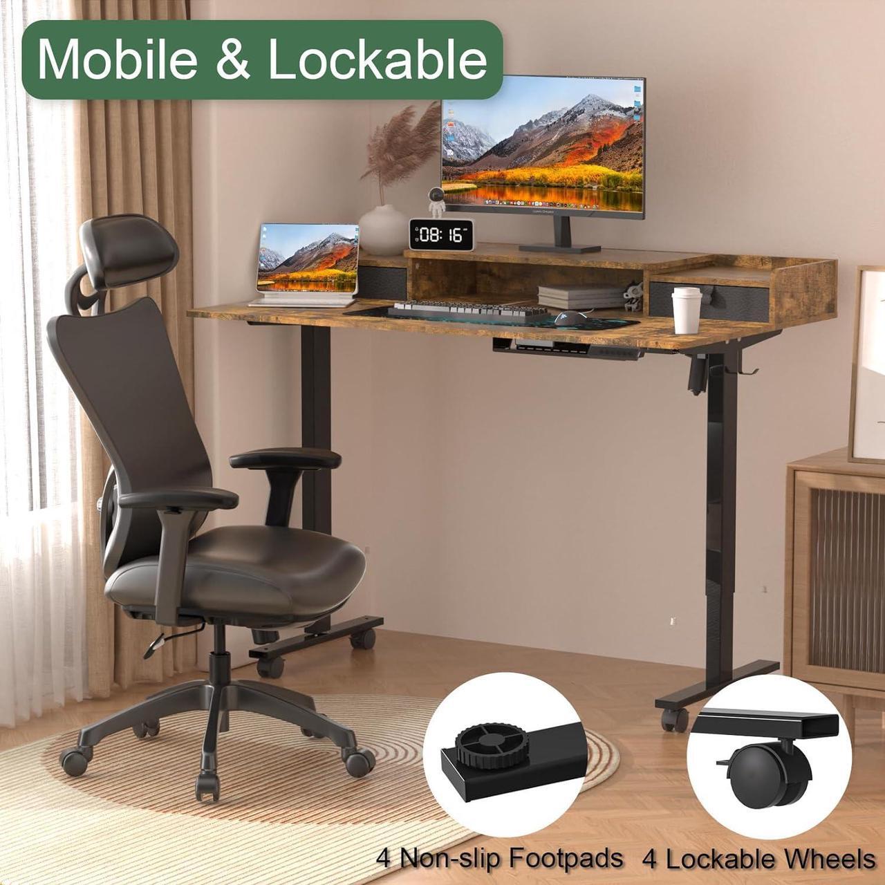 Alt view image 6 of 6 - ExaDesk 48×30 Inch Electric Standing Desk with 2 Drawers, Adjustable Height Widened Stand Up Desk with Storage Shelf, Sit to Stand Ergonomic Workstation for Home Office